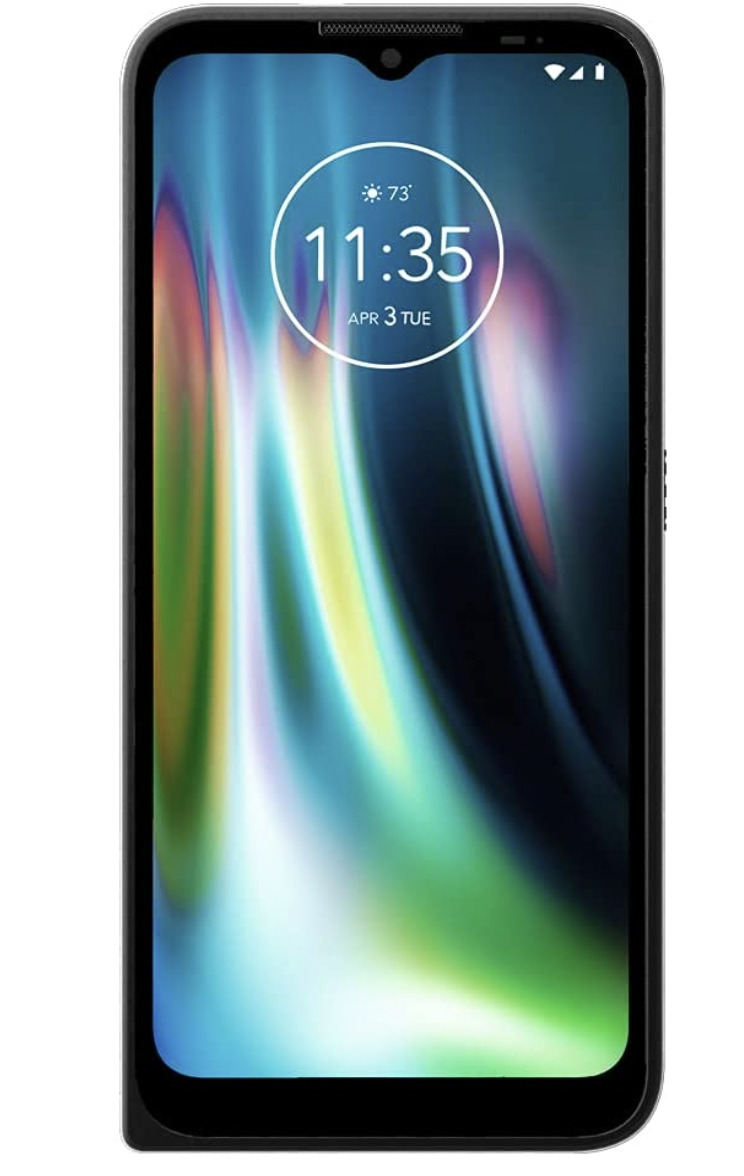 motorola rugged phone with colourful background and date and time