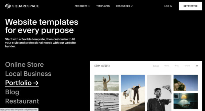 Screenshot of squarespace website for portfolios
