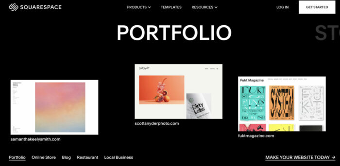 Screenshot of Squarespace portfolio page on wesbite