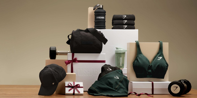 range of gymshark items such as a water bottle and bags for gift giving