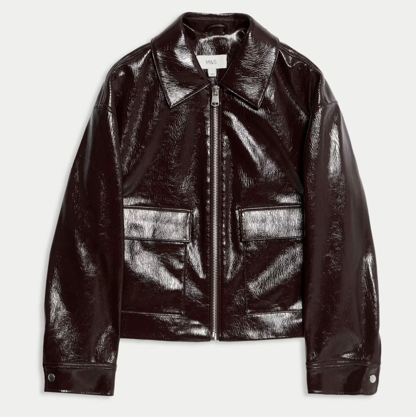 Faux Leather Lacquered Harrington Jacket m&s
