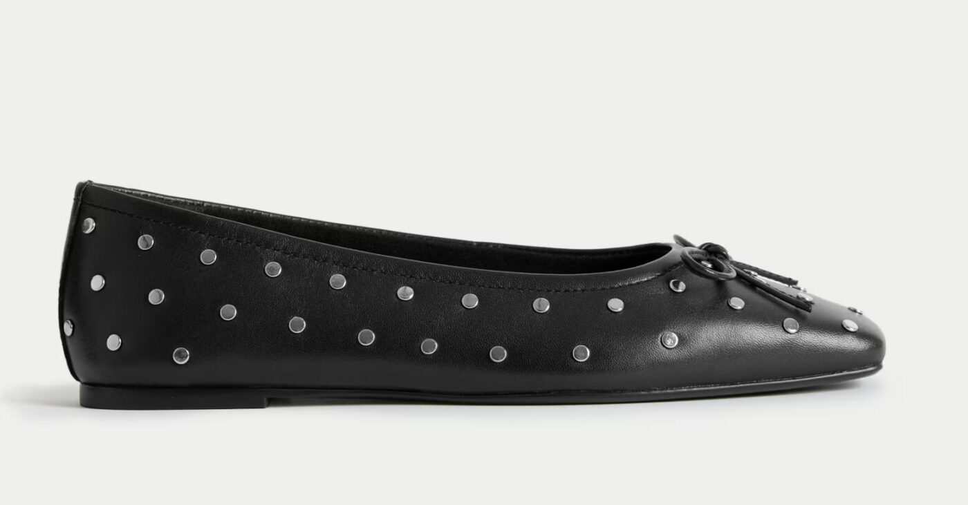 Leather Studded Square Toe Ballet Pump M&S