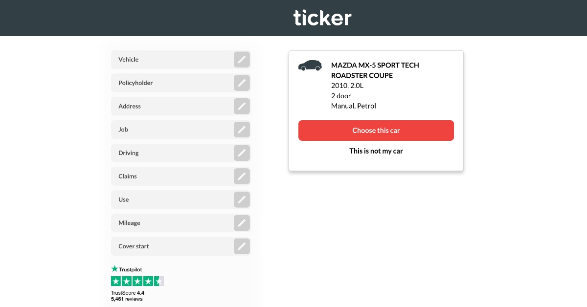 ticker insurance policy set up