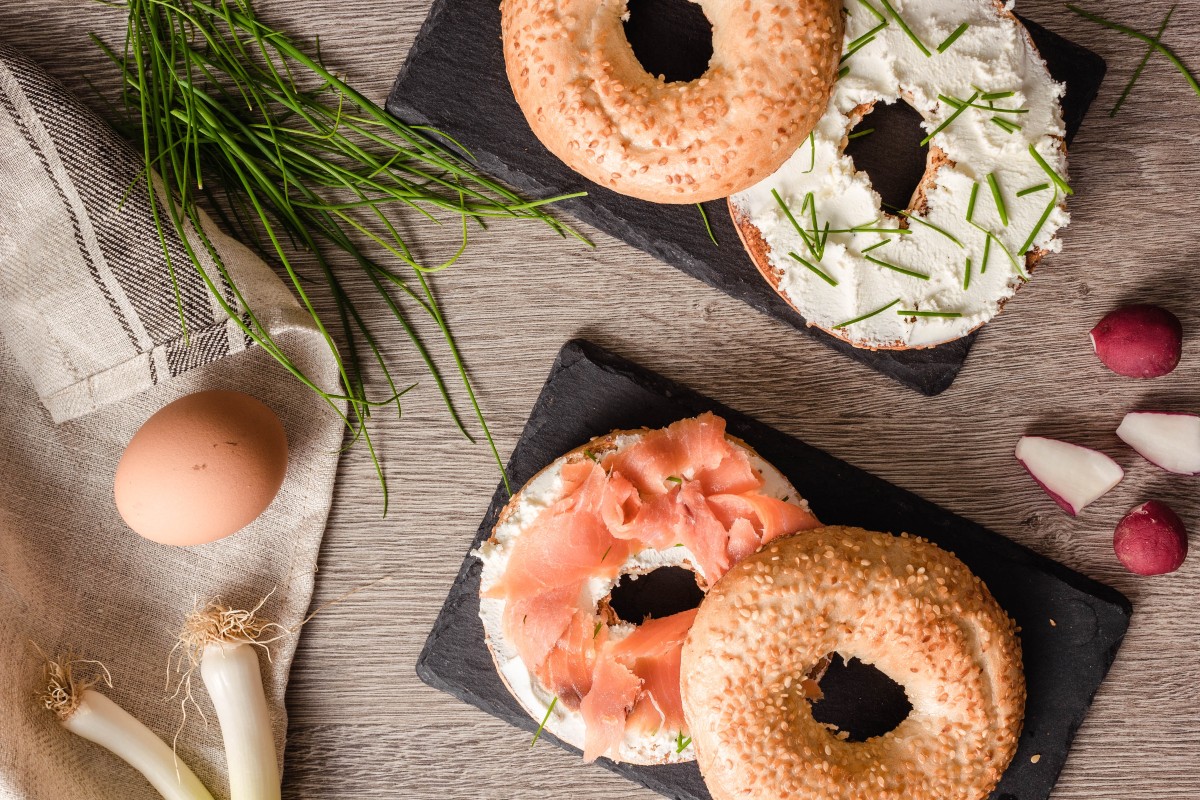 salmon and cream cheese bagel.jpg what to eat before an exam: brain foods such as salmon and eggs