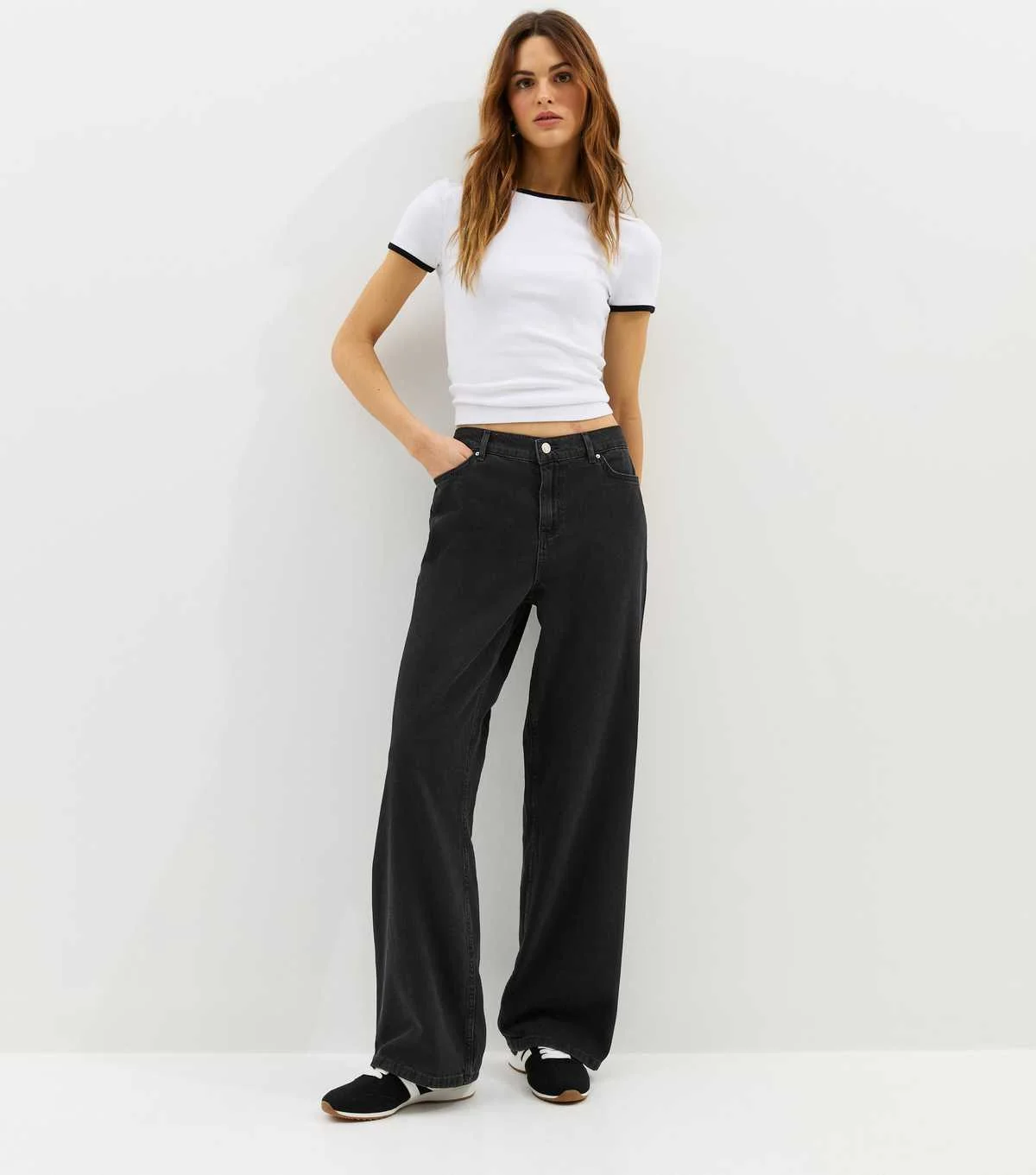 Black Elasticated Waist Wide Leg Jeans