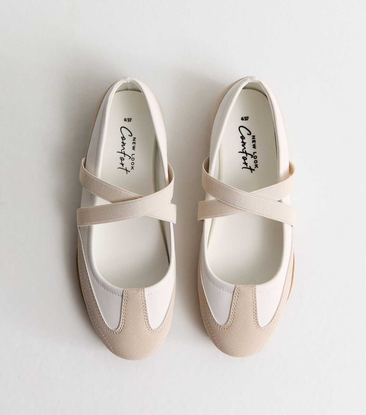 Off White and Oatmeal Faux Leather Sports Ballet Flats