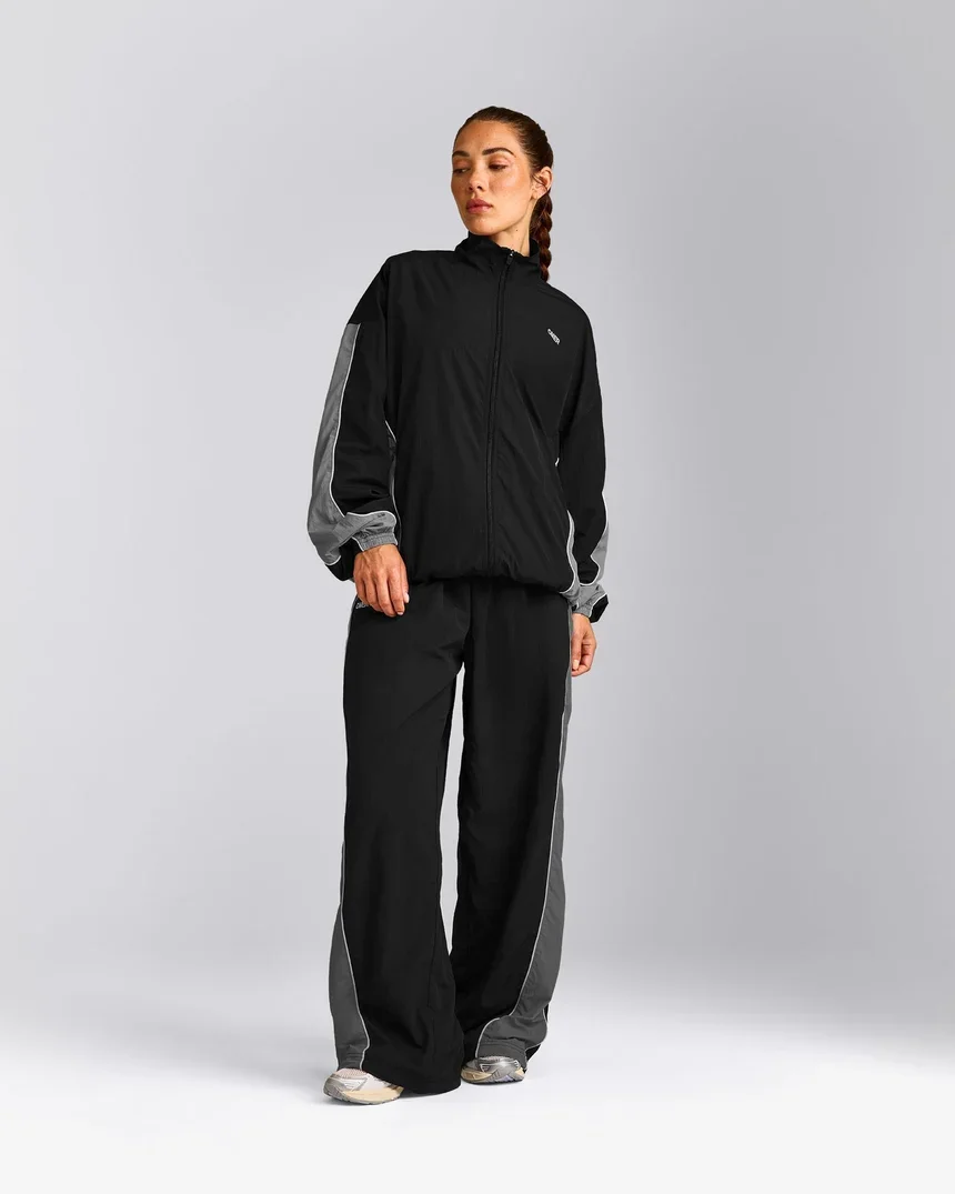 Oversized Contrast Piped Woven Straight Leg Track Bottoms