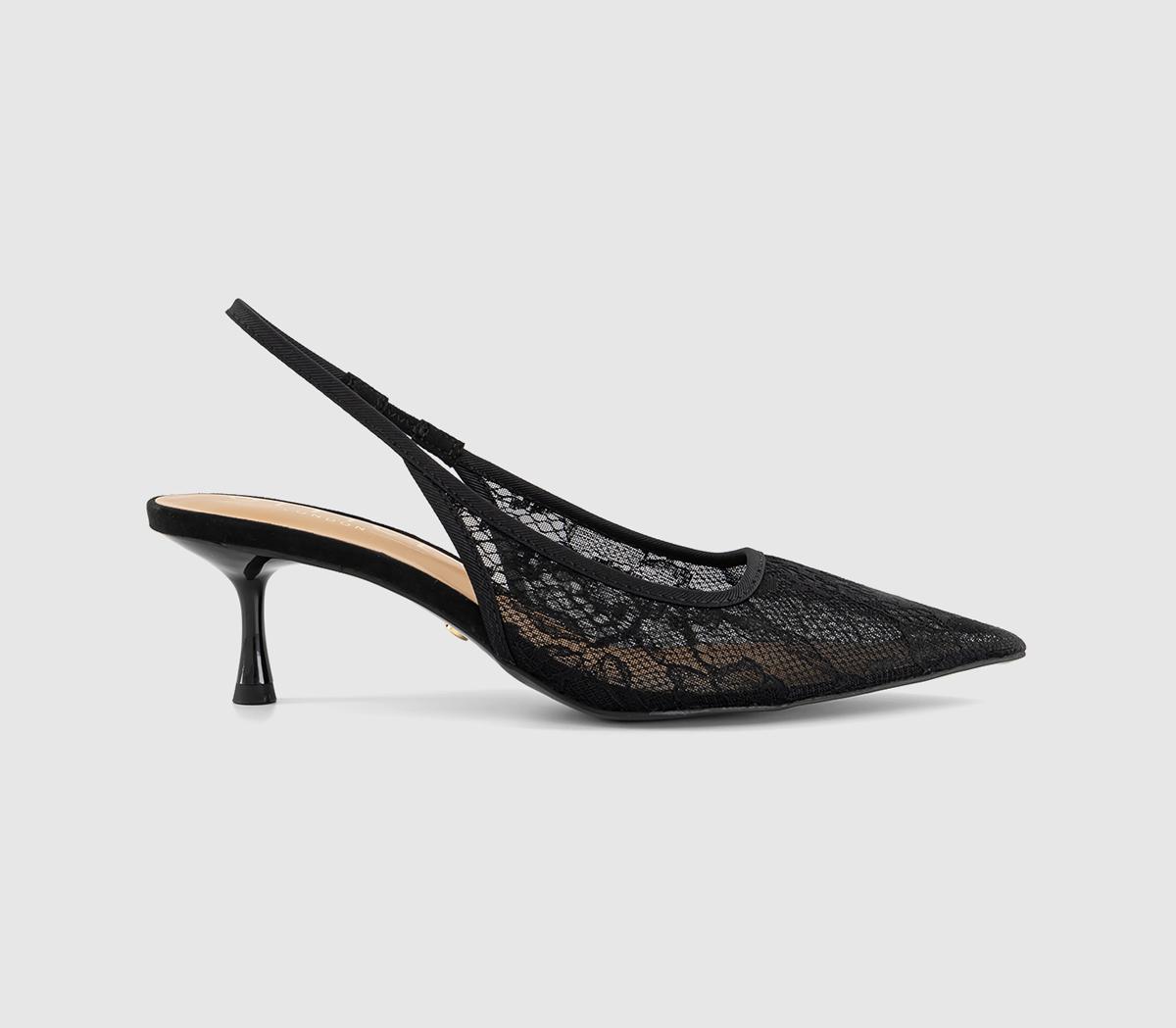 OFFICE Womens Madison Point Court Kitten Heels Black Lace, 9