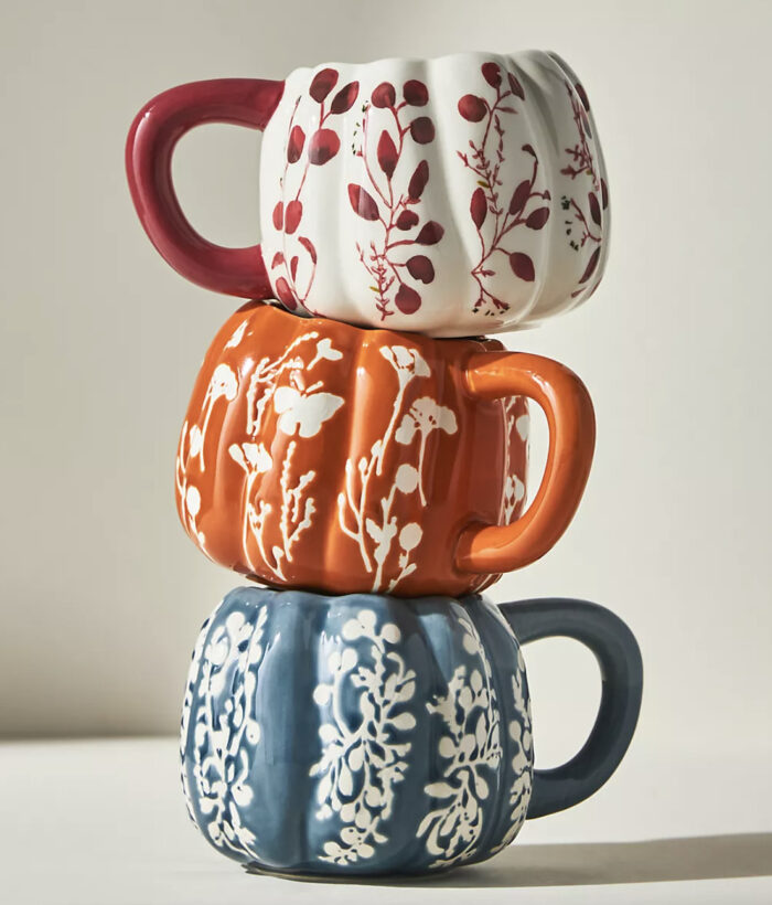 Anthropologie floral pumpkin mugs